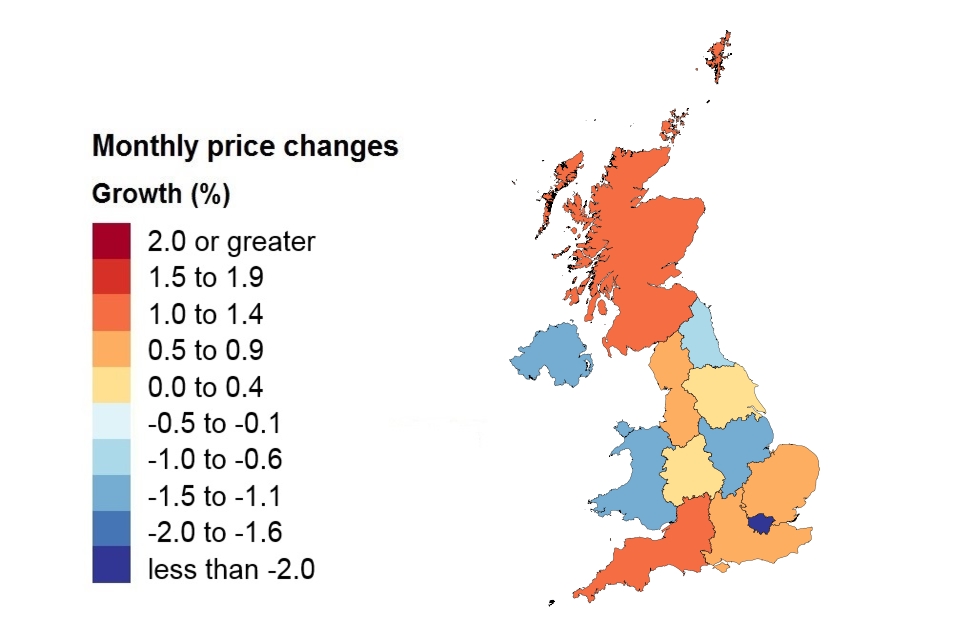 A heat map showing price changes by country and government office region.