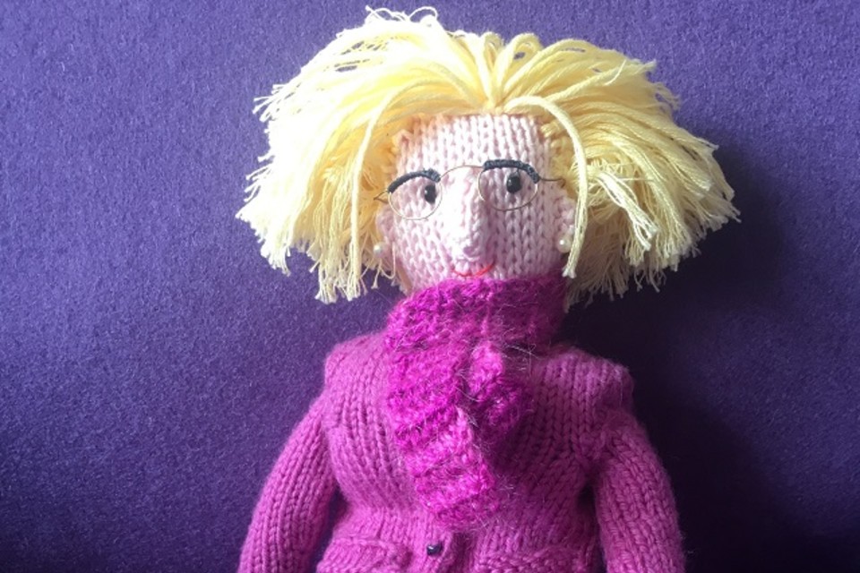 A knitted Amanda Spielman doll