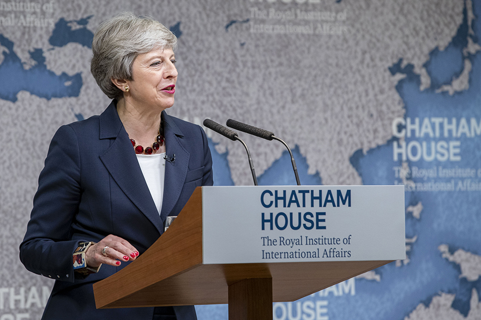 Prime Minister Theresa May speaking at Chatham House