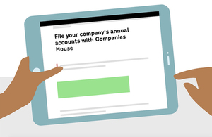 Image from our animated campaign showing a tablet with 'File your company's annual accounts with Companies House' on the screen.