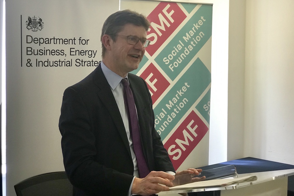 Business Secretary Greg Clark delivering speech on competition rules