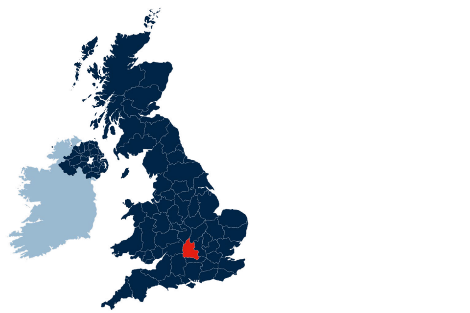 Map of the UK showing Oxfordshire.