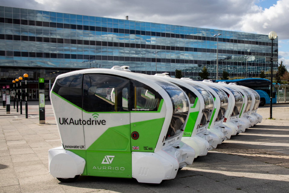Self-driving cars parked outside the centre:MK shopping centre in Milton Keynes (credit: SEMPLEP)