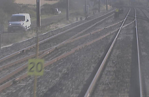 Photo showing the 20 mph commencement board and the termination board for the emergency speed restriction (still taken from ffcctv footage from the incident train, courtesy of LNER)