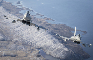 RAF Typhoon jets in flight.
