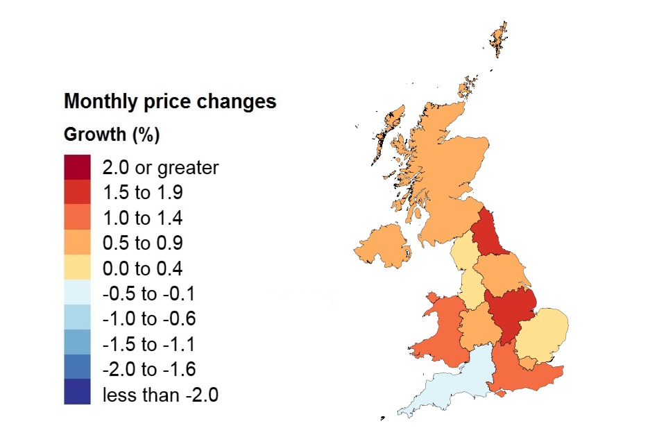 A heat map showing price changes by country and government office region.