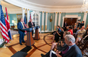 Foreign Secretary Raab and Secretary Pompeo address the media