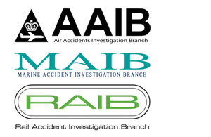 Air Accidents, Marine Accident, and Rail Accident Investigation Branch logos on a white background