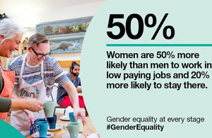 Statistic: Women are 50% more likely than men to work in low paying jobs and 20% more likely to stay there