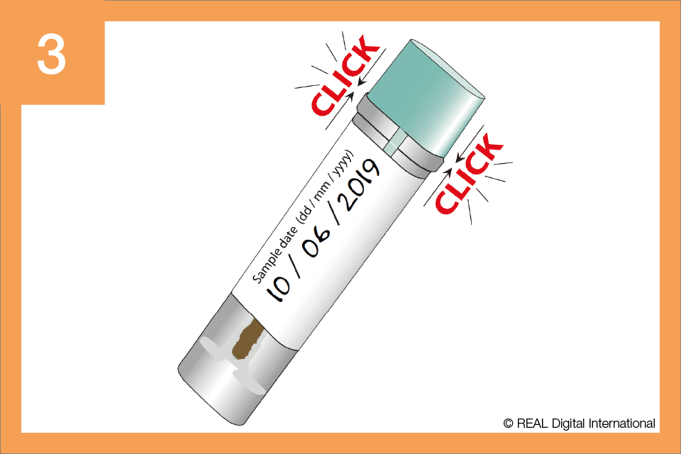 Image showing that the cap of the sample bottle needs to be clicked shut to close it properly