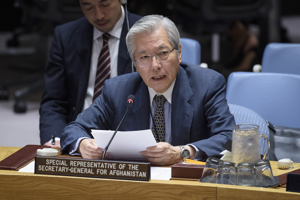 Tadamichi Yamamoto, Special Representative of the Secretary-General and Head of the United Nations Assistance Mission in Afghanistan (UNAMA), briefs the Security Council on the situation in Afghanistan (UN Photo)