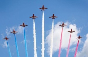 Two Red Arrows planes in sky