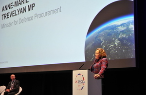 Defence Minister Anne-Marie Trevelyan speaking at the UK Space Conference.