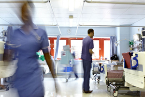 Busy nhs ward blurred