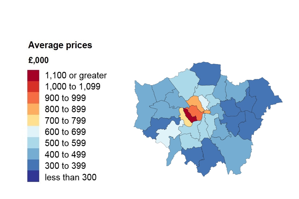 A heat map showing average price by London borough.