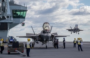 First F-35 fighter jet lands onboard HMS Queen Elizabeth.