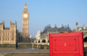 Budget box outside Parliament 