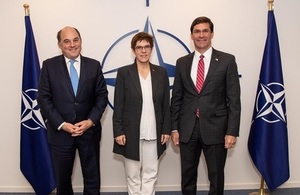 Defence Secretary Ben Wallace with German and US counterparts Annegret Kramp-Karrenbauer and Mark Esper, at the NATO Defence Ministerial