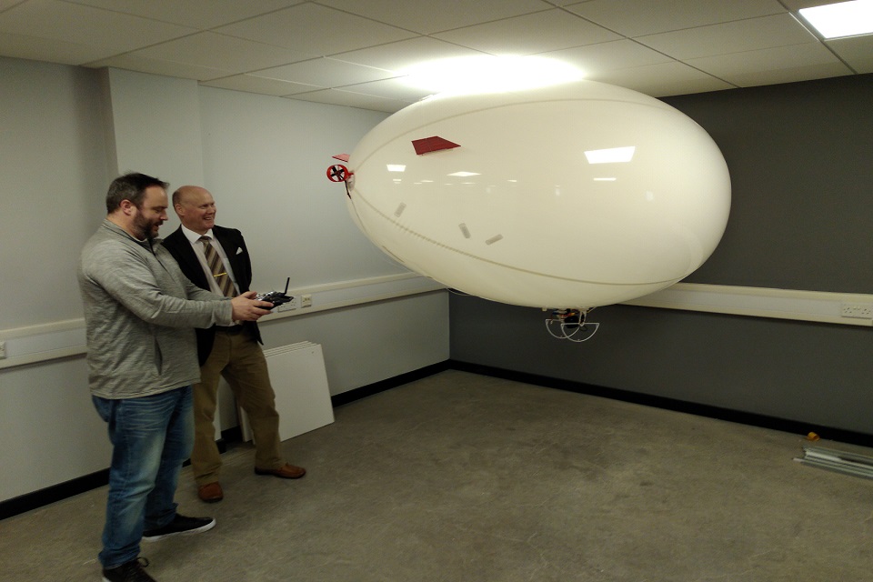 The unmanned aerial vehicle (UAV), which resembles an airship in shape