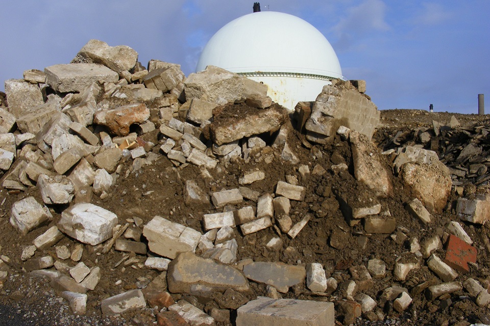 Large quantities of concrete rubble outside Dounreay's Fast Reactor  