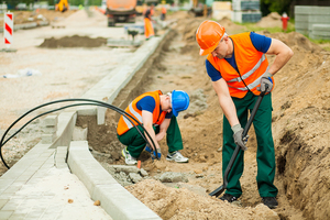 Workers on infrastructure building site