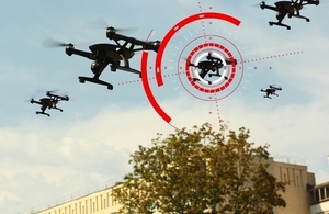 Rendered image of drones flying the air.