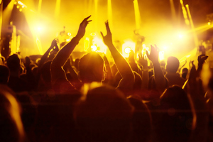 crowd in front of a stage at a music festival