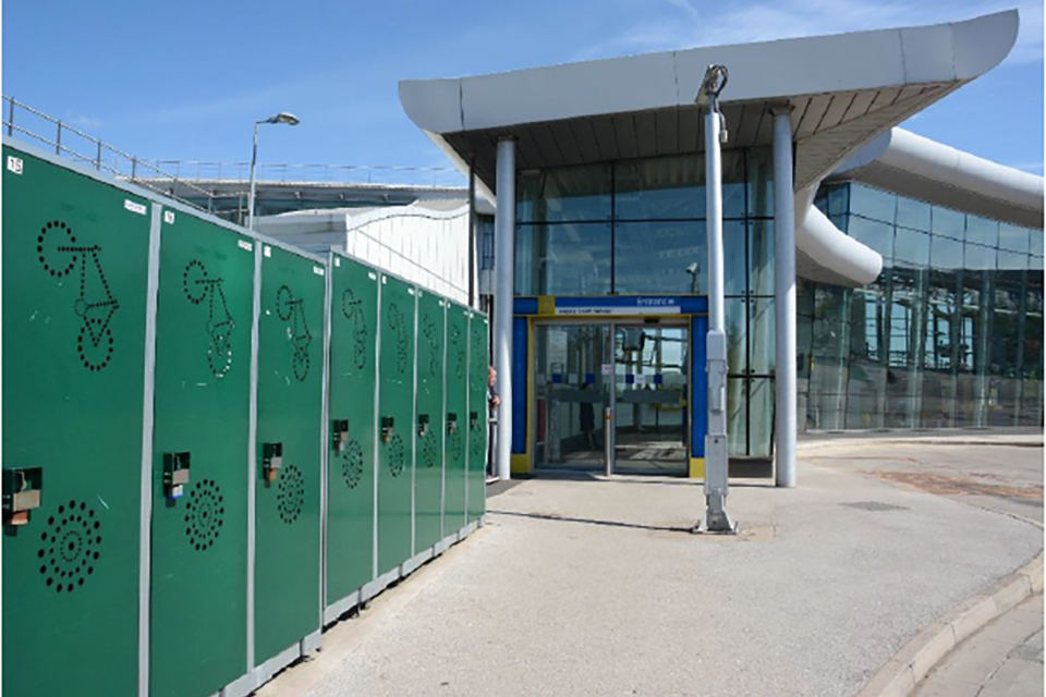 Bicycle lockers with vision ports allowing the interior of the locker to be inspected