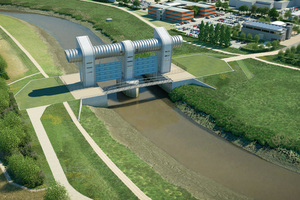 An artist's impression of the proposed tidal barrier flood defence scheme at Bridgwater