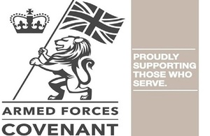 Armed Forces Covenant report logo with the crest and slogan on the left hand side.