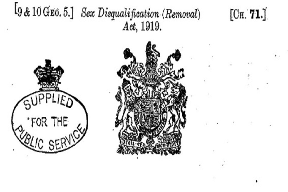 The Sex Disqualification (Removal) Act 1919