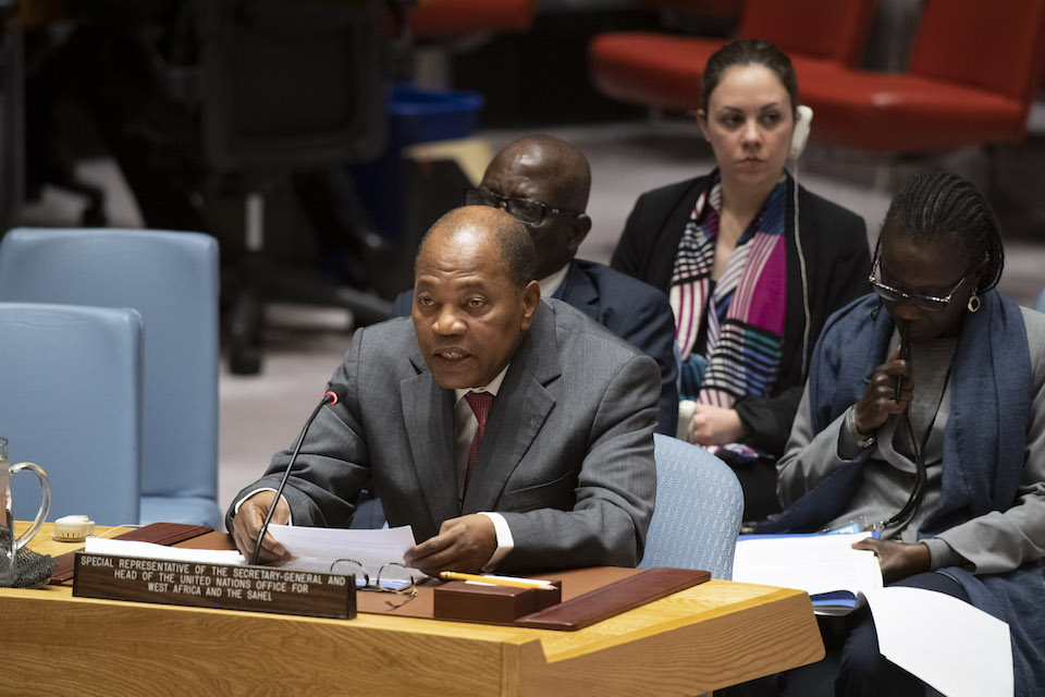 SRSG Chambas at the Security Council briefing on UNOWAS (UN Photo)