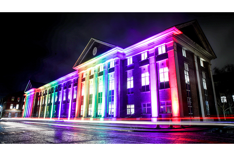 Royal Navy Headquarters lit in rainbow colours