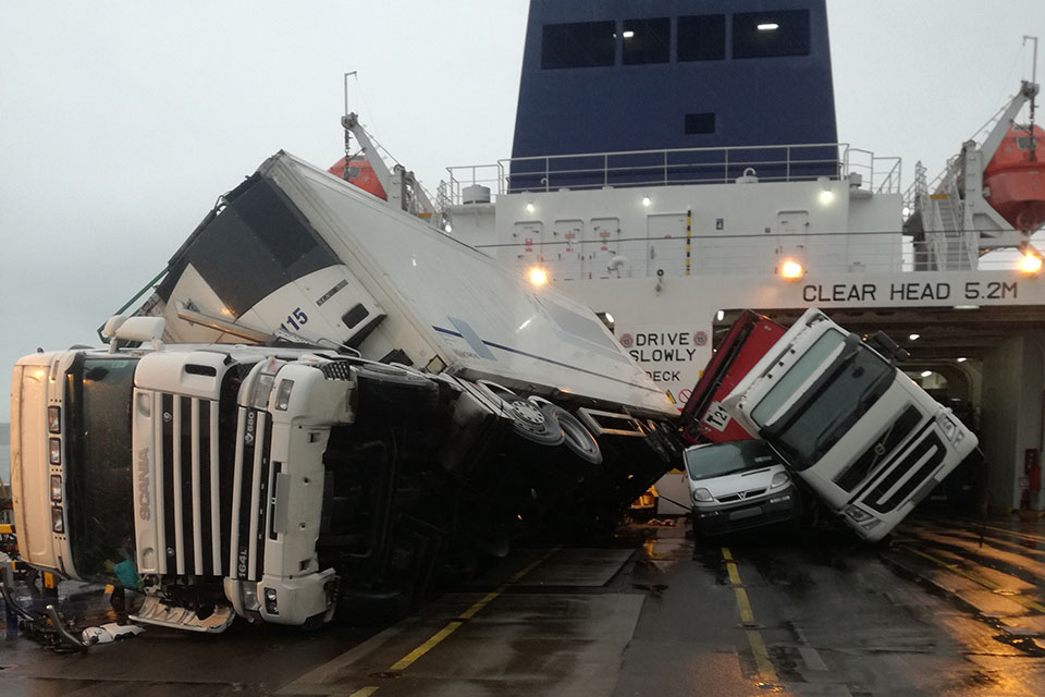 Vehicles toppled over on board European Causeway