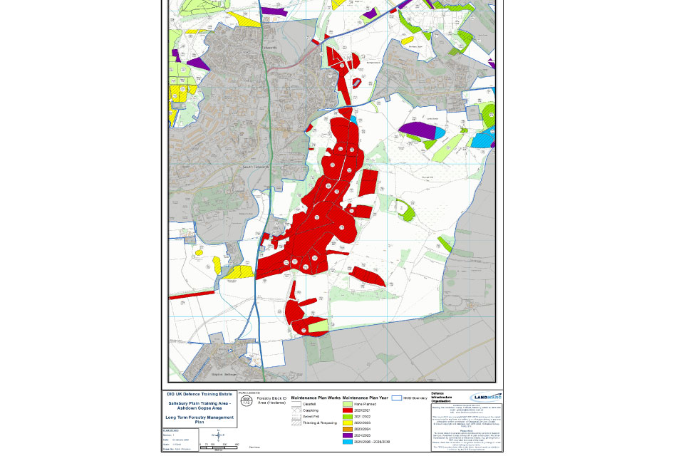 A map of Salisbury plain training area showing locations of Ash dieback Ashdown Copse.