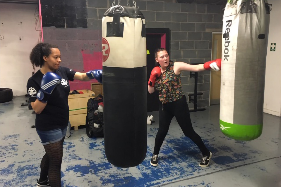 Photo of Saffron and Chloe boxing with Boxing Futures