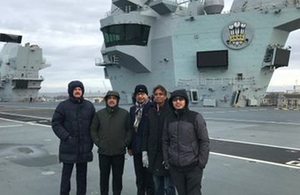 Chevening scholars on aircraft carrier, HMS Prince of Wales
