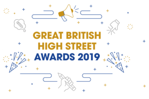 Logo reads "Great British High Street Awards 2019"