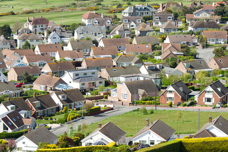 Aerial view of an urban housing development in Deganwy, Wales