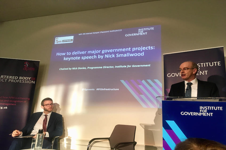 Nick Smallwood speaking at the Institute for Government on major project delivery