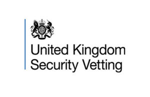 United Kingdom Security Vetting logo, emblem and the organisation name below.