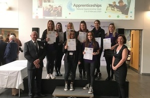 LLWR apprentices on stage displaying certificates after winning the Gen2 Entrepreneurial Challenge.
