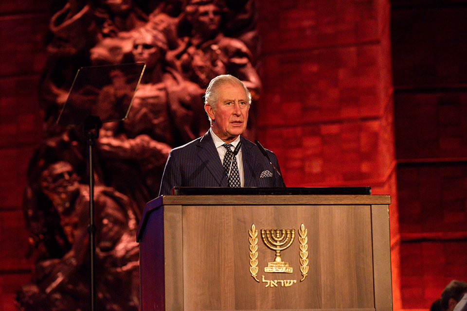 HRH The Prince of Wales giving a speech at Yad Vashem.  Photo credit by Ben Kelmer.