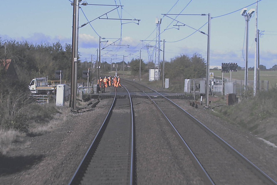 The work group clearing the line at Egmanton, less than two seconds before a train reached the place where they had been working. 