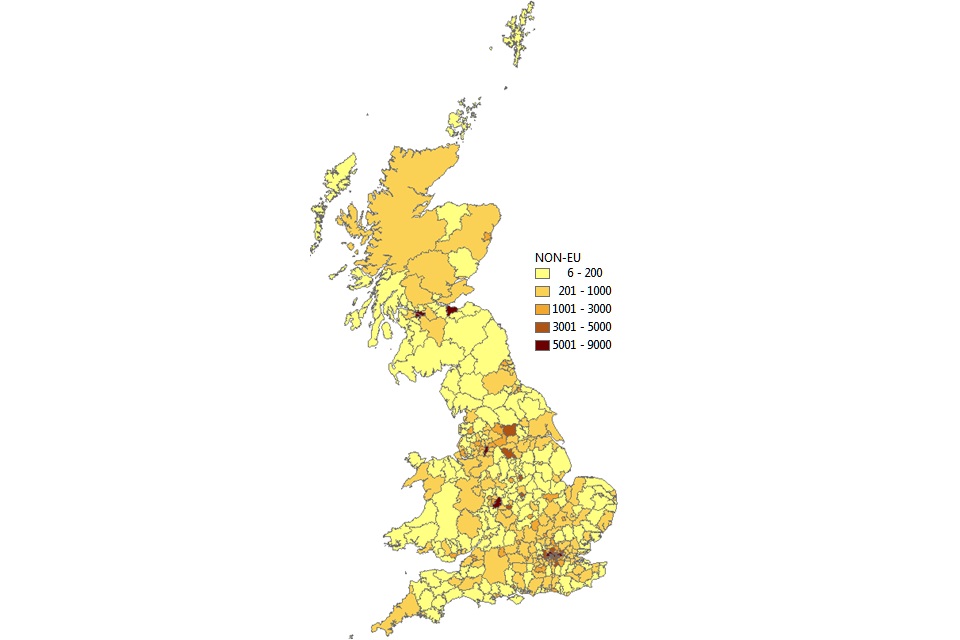Most registrations are shown to be in London, and other large urban areas