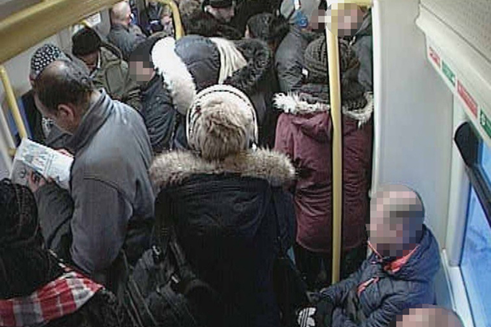 Carriage CCTV of commuters in one of the trains that became trapped near Lewisham.