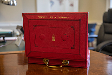 Open Budget red box on a desk.