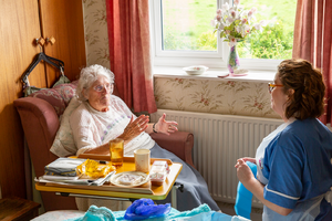 Nurse helping an older lady in her home