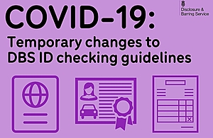 Graphic showing various forms of ID, reading 'temporary changes to ID checking guidelines'.