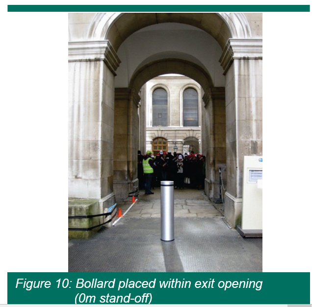 Figure 10: bollard placed within exit opening (0m stand off)